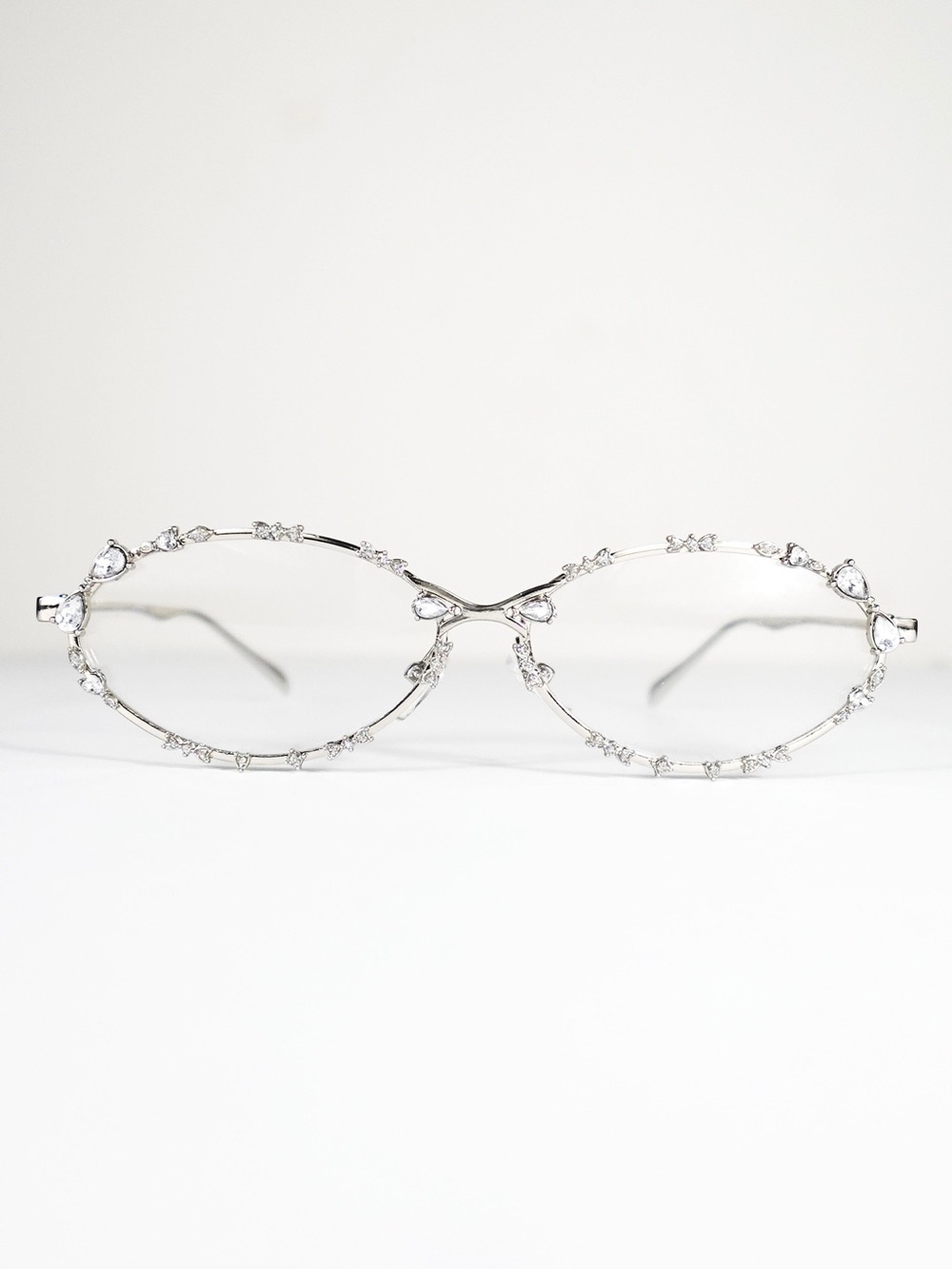 Crystal-Embellished Silver Oval Sunglasses